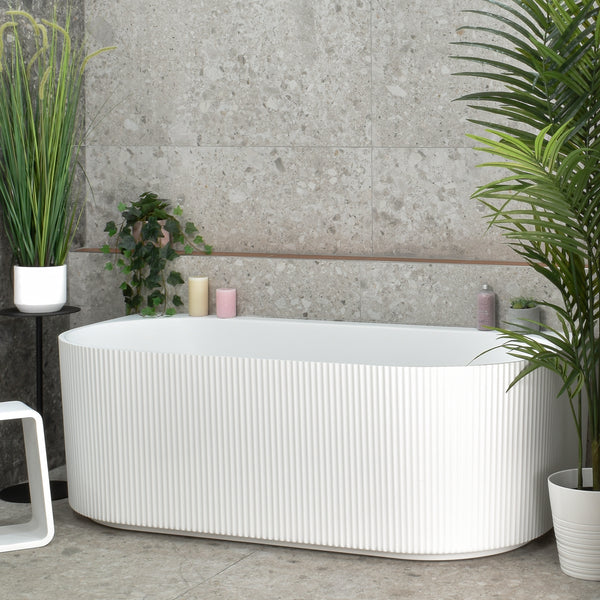 Brighton Groove 1700mm Fluted Oval Freestanding Back to Wall Bath | Gloss White or Matte White |