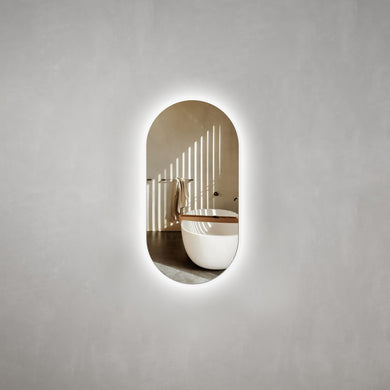 Pill Oval 450mm x 900mm Backlit LED Frameless Mirror with Polished Edge and Demister