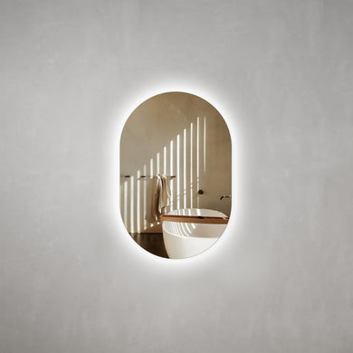 *Clearance* Pill Oval 600mm x 900mm Backlit LED Frameless Mirror with Polished Edge and Demister