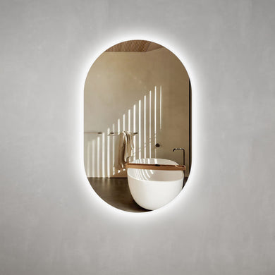 *Clearance* Pill Oval 750mm x 1200mm Backlit LED Frameless Mirror with Polished Edge and Demister
