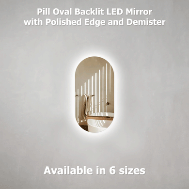 *Clearance* Pill Oval 750mm x 1200mm Backlit LED Frameless Mirror with Polished Edge and Demister