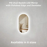 Pill Oval 600mm x 900mm Backlit LED Mirror with Polished Edge and Demister