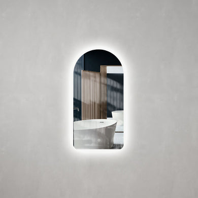 Arco Arch 400mm x 800mm Backlit LED Frameless Mirror with Polished Edge and Demister