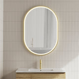 Pill Oval Frontlit LED Mirror with Brushed Brass (Gold) Frame and Demister | 6 sizes available, from 500mm to 1500mm |