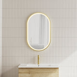 Pill Oval Frontlit LED Mirror with Brushed Brass (Gold) Frame and Demister | 6 sizes available, from 500mm to 1500mm |