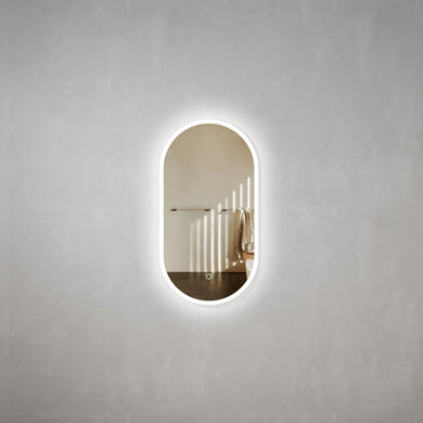 Pill Oval 450mm x 900mm Frontlit and Backlit LED Frameless Mirror with Frosted Glass Border and Demister