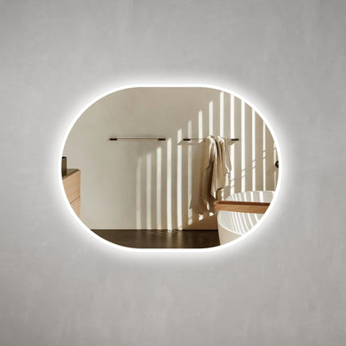 *Clearance* Pill Oval 1200mm x 900mm Frontlit and Backlit LED Frameless Mirror with Frosted Glass Border and Demister
