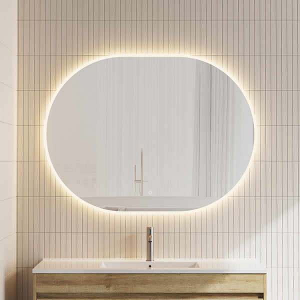 Pill Oval LED Mirror with Frosted Glass Border and Demister | 12 sizes available, from 400mm to 1800mm |