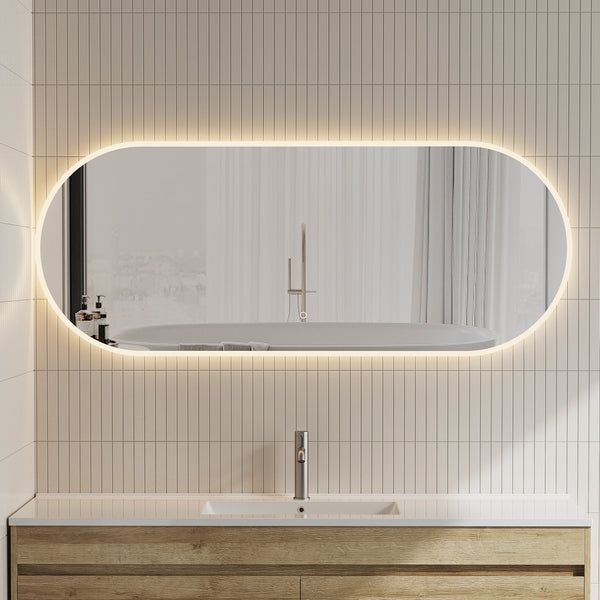 Pill Oval LED Mirror with Frosted Glass Border and Demister | 12 sizes available, from 400mm to 1800mm |