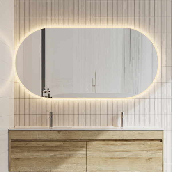 Pill Oval LED Mirror with Frosted Glass Border and Demister | 12 sizes available, from 400mm to 1800mm |
