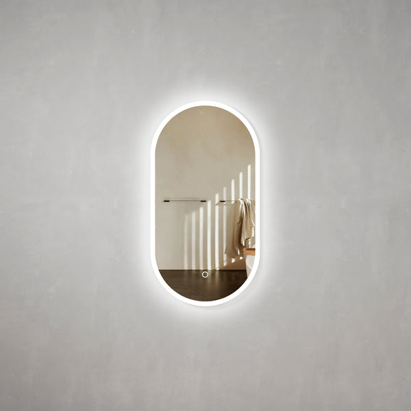 Pill Oval LED Mirror with Frosted Glass Border and Demister | 12 sizes available, from 400mm to 1800mm |