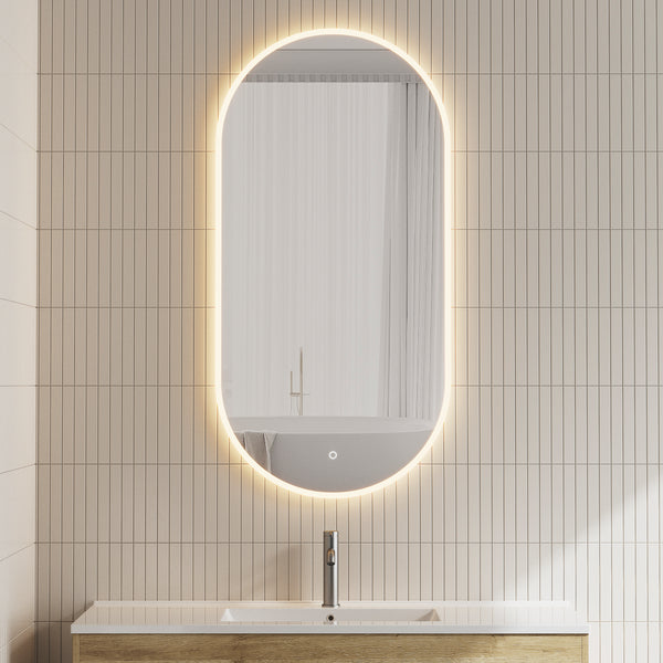 Pill Oval LED Mirror with Frosted Glass Border and Demister | 12 sizes available, from 400mm to 1800mm |