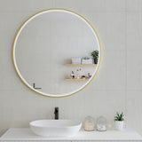 Circa Round Frontlit LED Mirror with Brushed Brass (Gold) Frame and Demister | 3 sizes available, from 600mm to 1000mm |