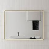 Retti Rectangular Frontlit LED Mirror with Brushed Brass (Gold) Frame and Demister | 5 sizes available, from 450mm to 1500mm |