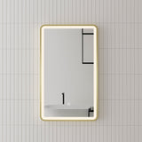 Retti Rectangular Frontlit LED Mirror with Brushed Brass (Gold) Frame and Demister | 5 sizes available, from 450mm to 1500mm |