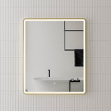 Retti Rectangular Frontlit LED Mirror with Brushed Brass (Gold) Frame and Demister | 5 sizes available, from 450mm to 1500mm |