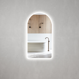*Clearance* Arco Arch 550mm x 1000mm Frontlit and Backlit LED Frameless Mirror with Frosted Glass Border and Demister