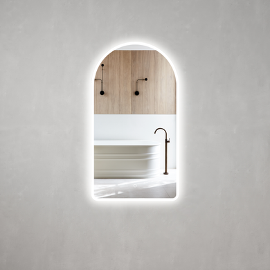 *Clearance* Arco Arch 550mm x 1000mm Frontlit and Backlit LED Frameless Mirror with Frosted Glass Border and Demister
