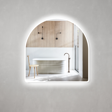 Arco Arch 1000mm x 1000mm Frontlit and Backlit LED Frameless Mirror with Frosted Glass Border and Demister