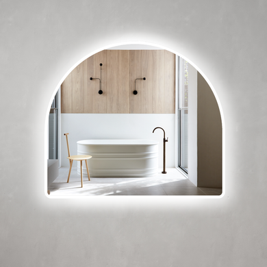 *Clearance* Arco Arch 1150mm x 1000mm Frontlit and Backlit LED Frameless Mirror with Frosted Glass Border and Demister