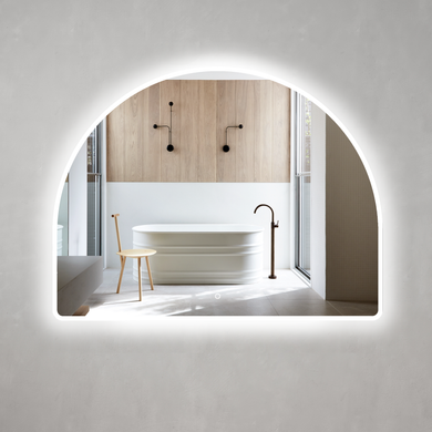 *Clearance* Arco Arch 1300mm x 1000mm Frontlit and Backlit LED Frameless Mirror with Frosted Glass Border and Demister