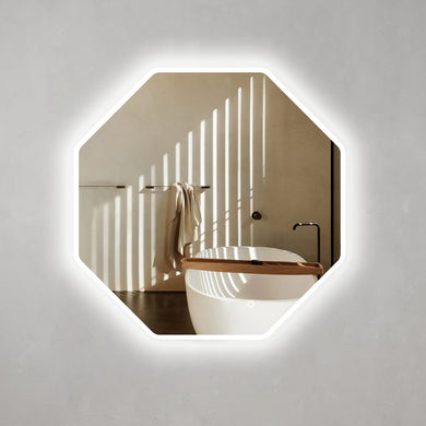 Ocho Octagonal 8-sided 888mm Frontlit and Backlit LED Frameless Mirror with Frosted Glass Border and Demister *Clearance Stock*