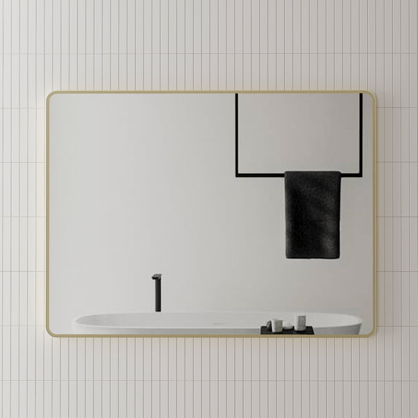 Retti Rectangular Mirror with Brushed Brass (Gold) Frame | 5 sizes available, from 450mm to 1500mm |