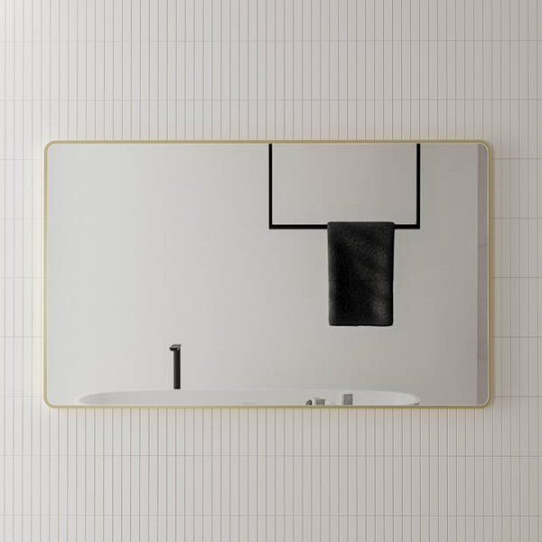 Retti Rectangular Mirror with Brushed Brass (Gold) Frame | 5 sizes available, from 450mm to 1500mm |