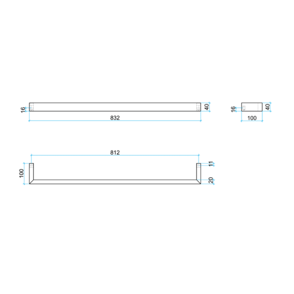 Thermogroup Square Single Bar Heated Towel Rail 832mm | Matte Black |