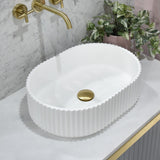 Stadio Groove 480mm Fluted Oval Artificial Stone Above-Counter Basin, Matte White