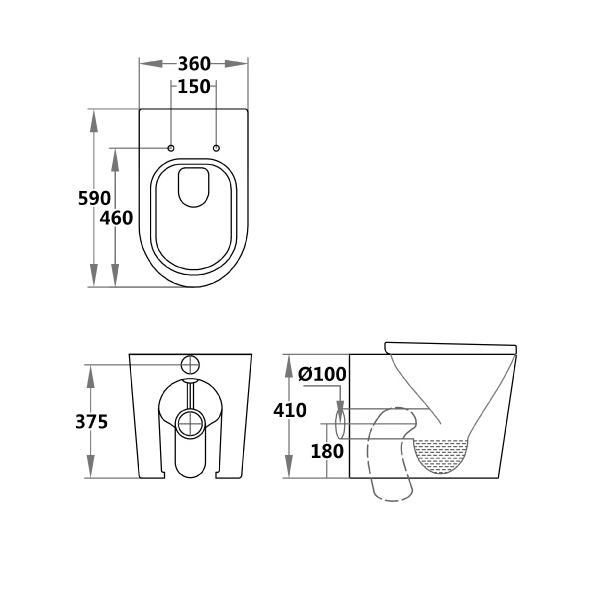 Tiffalo Wall Faced Toilet Pan (Compatible with Cistern Behind the Wall) | Gloss White |