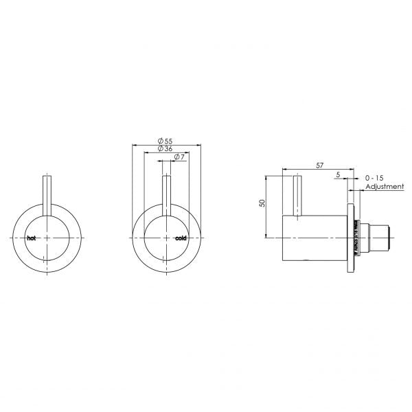 Phoenix Vivid Slimline Wall Top Assemblies Available with Standard or Extended Spindles | Brushed Gold |