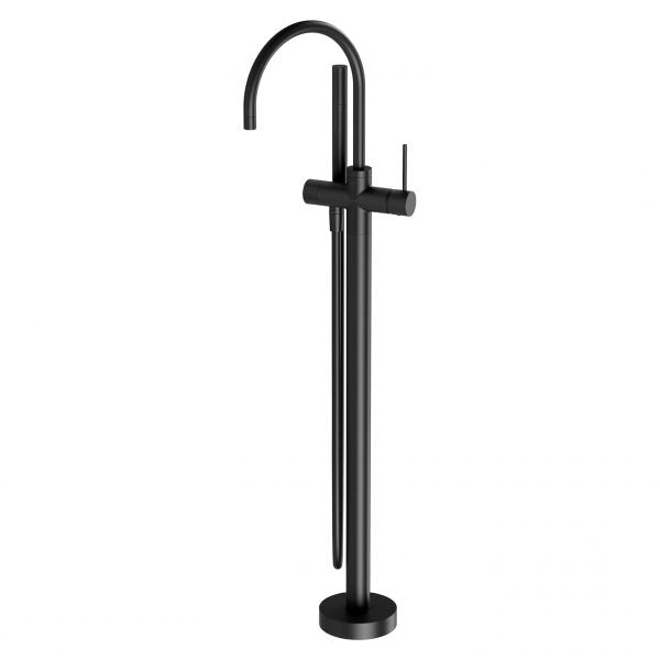 Phoenix Vivid Slimline Floor Mounted Bath Mixer with Hand Shower, Matte Black