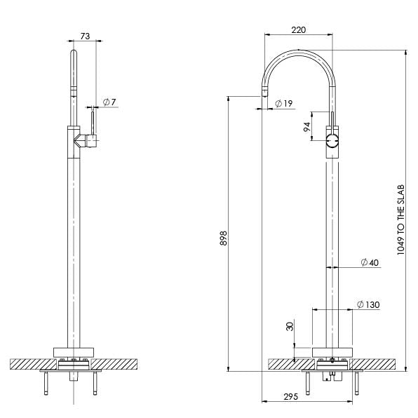 Phoenix Vivid Slimline Floor Mounted Bath Mixer | Brushed Nickel |