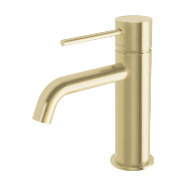 Phoenix Vivid Slimline Basin Mixer Curved Outlet, Brushed Gold