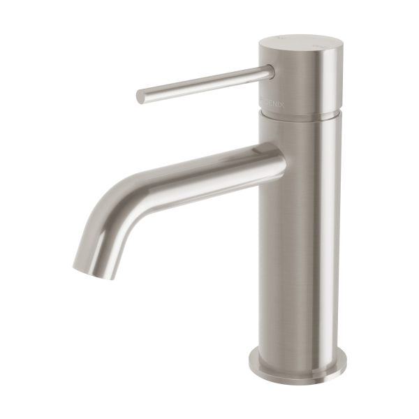 Phoenix Vivid Slimline Basin Mixer Curved Outlet, Brushed Nickel