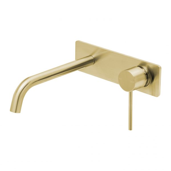 Phoenix Vivid Slimline Basin/ Bath Wall Mixer Set 230mm Curved, Brushed Gold