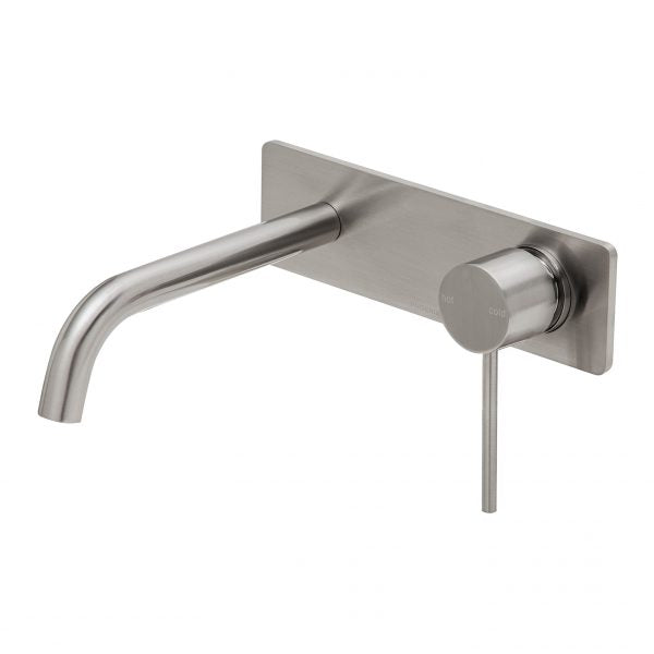 Phoenix Vivid Slimline Basin/ Bath Wall Mixer Set 180mm Curved, Brushed Nickel