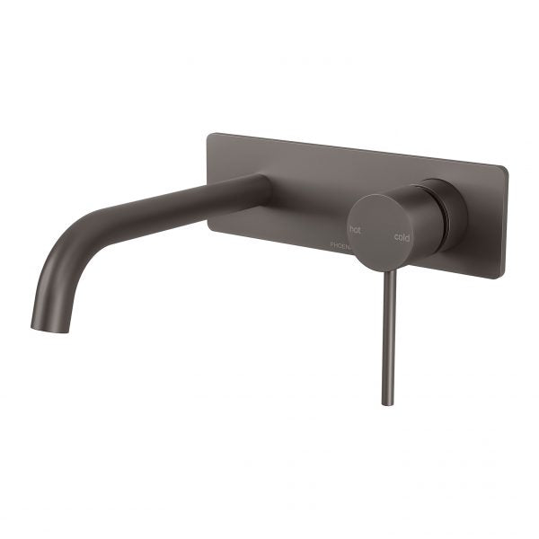 Phoenix Vivid Slimline Basin/ Bath Wall Mixer Set 180mm Curved, Gunmetal