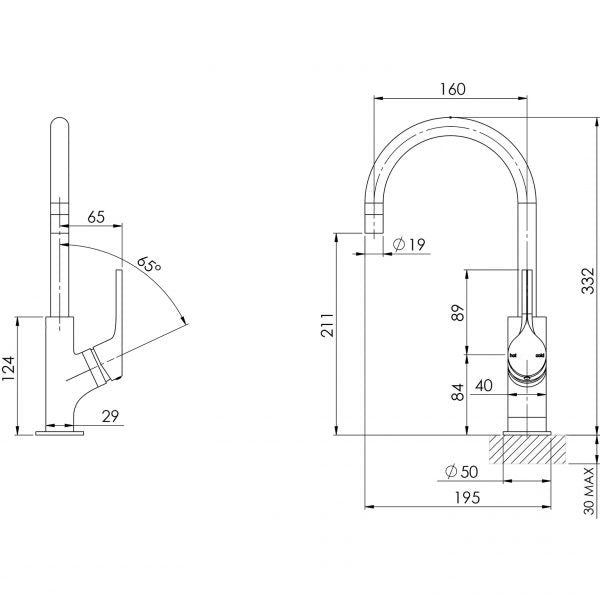 Phoenix Vivid Slimline Oval Sink Mixer 160mm Gooseneck | Brushed Nickel |
