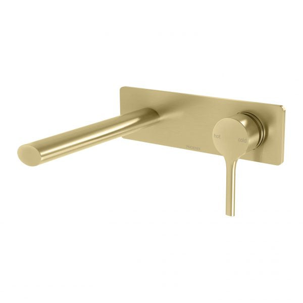 Phoenix Vivid Slimline Oval Basin/ Bath Wall Mixer Set 175mm, Brushed Gold