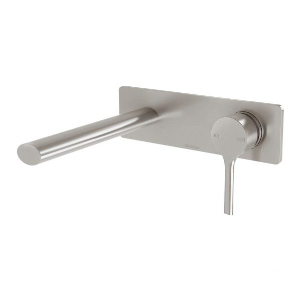 Phoenix Vivid Slimline Oval Basin/ Bath Wall Mixer Set 175mm, Brushed Nickel