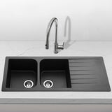 Volca 1160mm x 500mm x 225mm Quartz Double Sink | Black | *Clearance Stock*