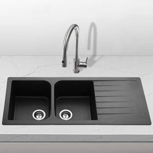 Volca 1160mm x 500mm x 225mm Quartz Double Sink | Black | *Clearance Stock*