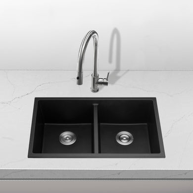 Volca 813mm x 457mm x 241mm Quartz Double Sink | Black | *Clearance Stock*