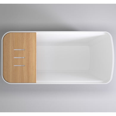 Whiting 1700mm Soft Square Freestanding Bath with Bamboo Shelf, Gloss White