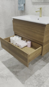 Alles 750mm Wall Hung Vanity Cabinet | Villara Oak Woodgrain |