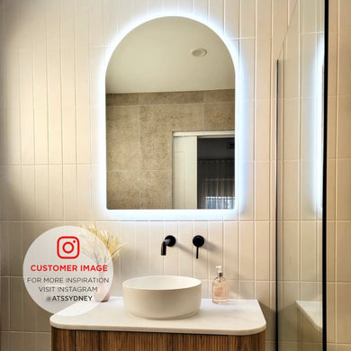 *Clearance* Arco Arch 700mm x 1000mm Frontlit and Backlit LED Frameless Mirror with Frosted Glass Border and Demister