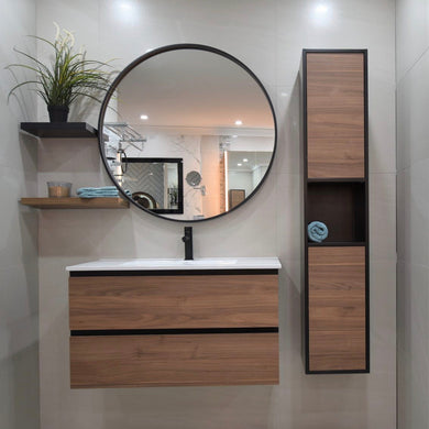 Deluxe Round Mirror with Black Frame. Available 600mm, 750mm, 900mm