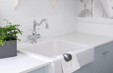 Phoenix Nostalgia Twin Handle Sink Mixer 230mm Shepherds Crook | Chrome/ White |